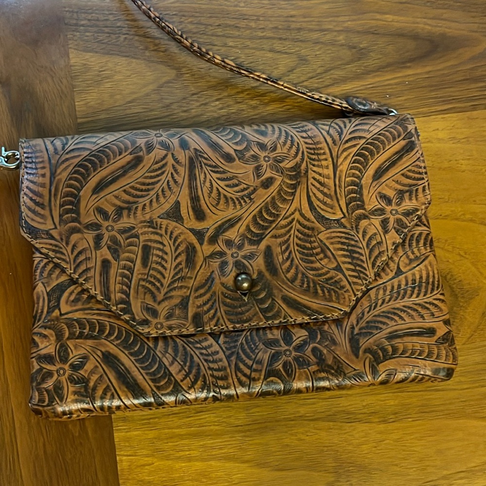 Plenty Leather scribed and “burnt” crossbody bag